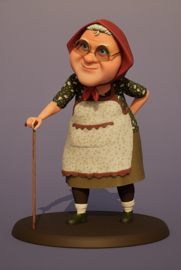 Full-body render of the Grandma character with a cane