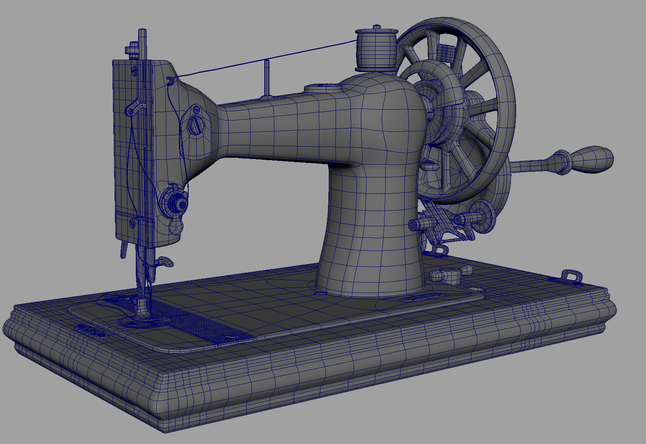 Wireframe view of the sewing machine model