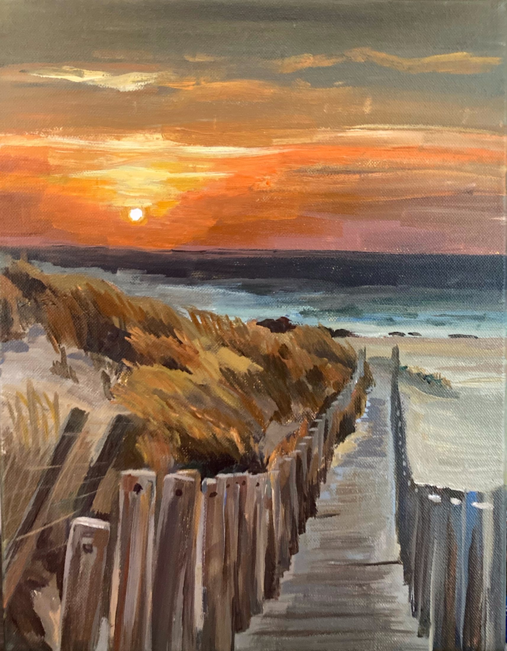 Coastal sunset painting by Gabija Malina