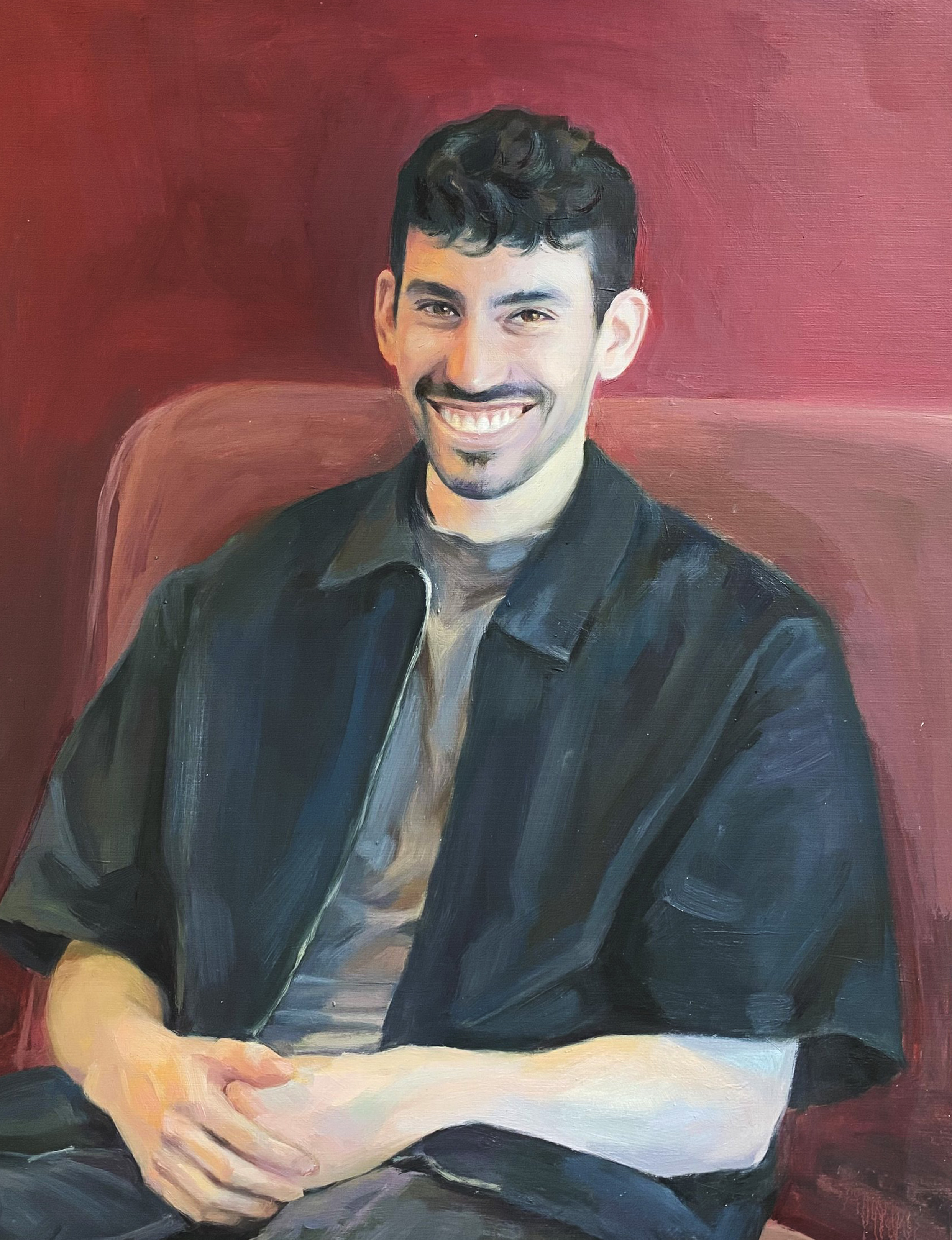 Seated man portrait painting by Gabija Malina