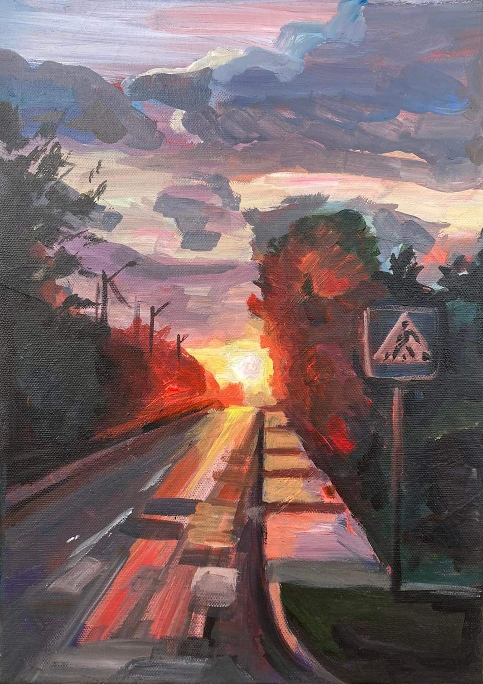 Sunset road painting by Gabija Malina
